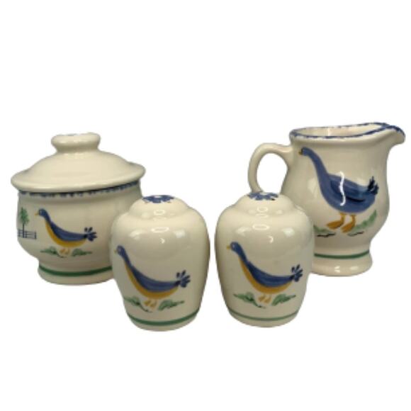 Pfaltzgraff Ceramic Goose Duck Sugar Creamer Salt and Pepper Set